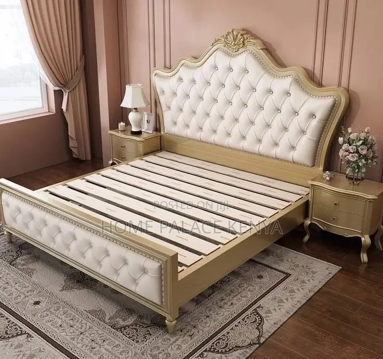 Wooden Bed: Luxury Villa Master Upholstered King Size Bed With Storage