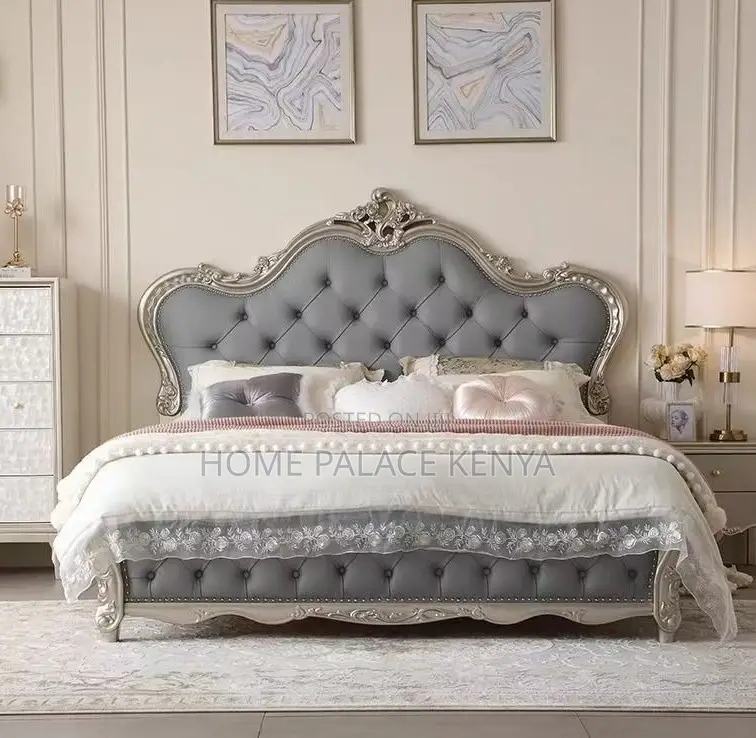 Wooden Bed: Luxury Villa Master Upholstered King Size Bed With Storage