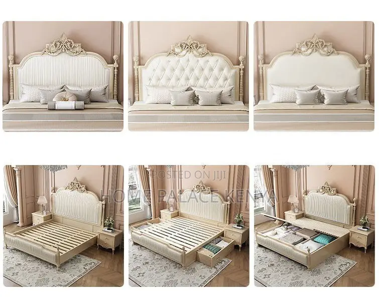 Wooden Bed: Luxury Villa Master Upholstered King Size Bed With Storage