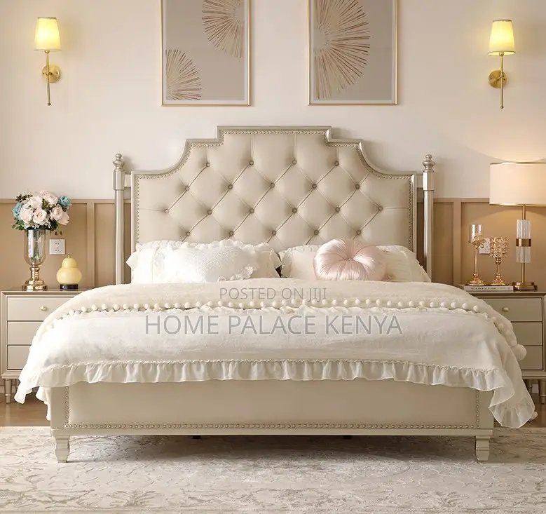 Wooden Bed: Luxury Villa Master Upholstered King Size Bed With Storage