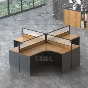 Office Workstation : 4-way Curved Cubicle Modular Office Workstation.
