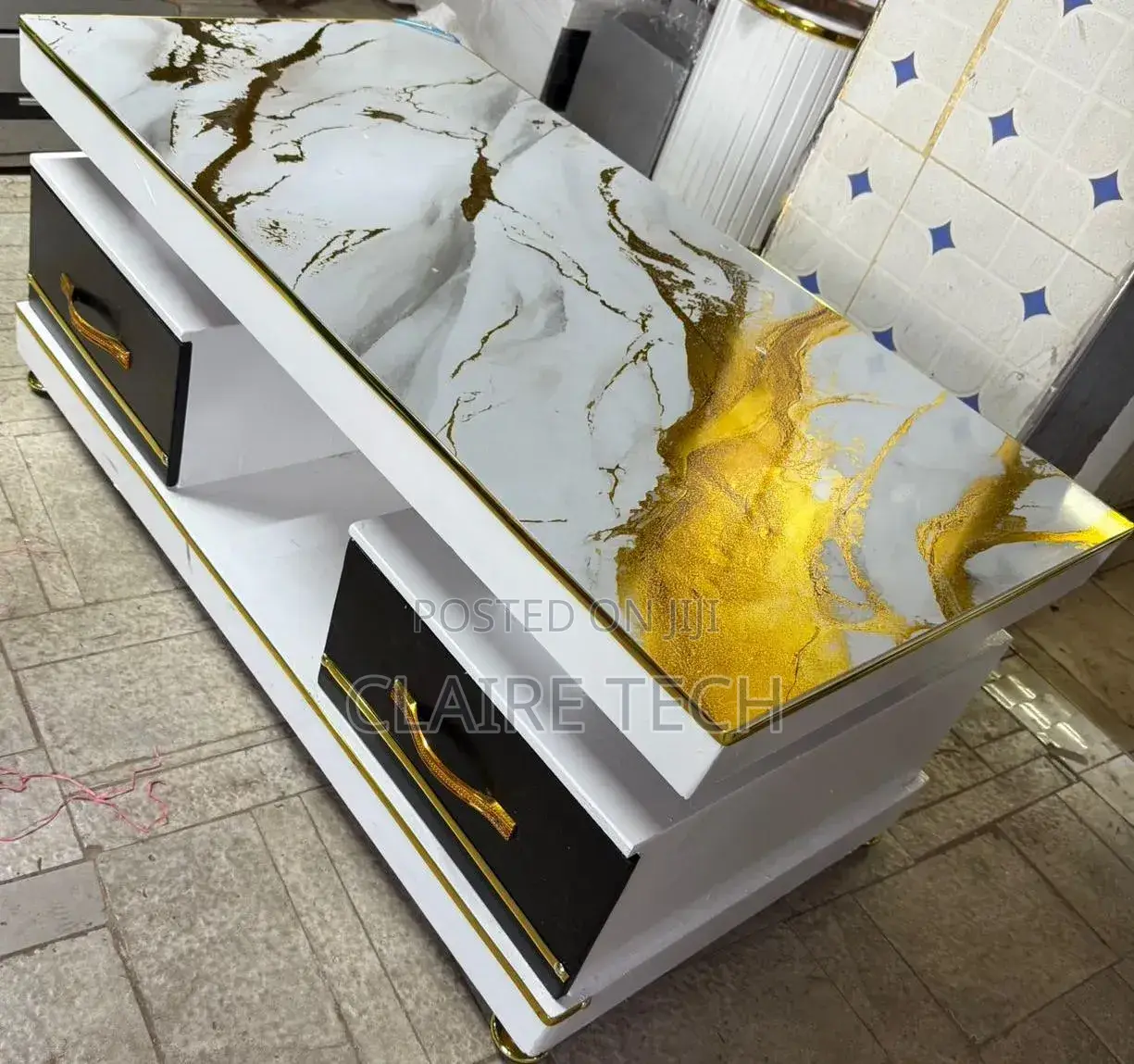Executive White Coffee Table With Marble Topping