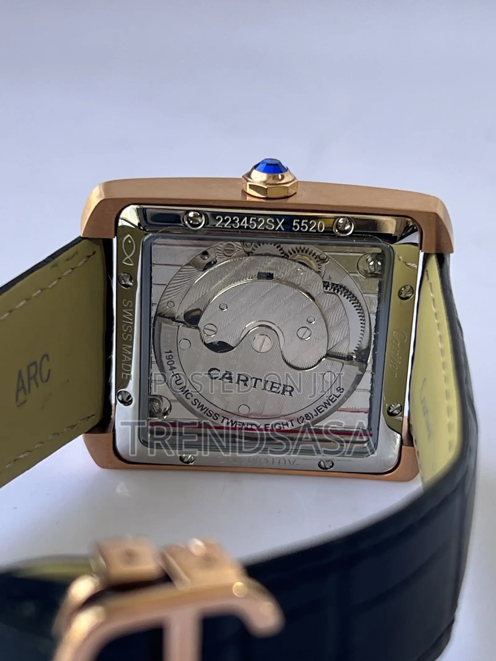 Cartier Tank Rose Gold Black Leather Automatic Watch
