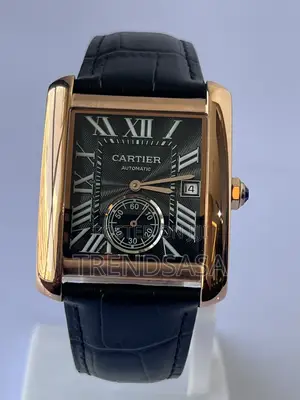 Cartier Tank Rose Gold Black Leather Automatic Watch