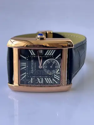 Cartier Tank Rose Gold Black Leather Automatic Watch