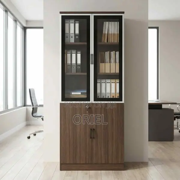 Office Cabinet : Glass Wood 2-Door Office Storage Cabinet