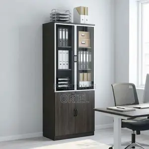 Office Cabinet : Glass Wood 2-Door Office Storage Cabinet