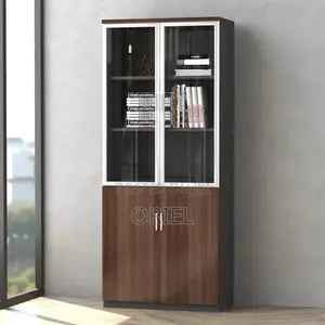 Office Cabinet : Glass Wood 2-Door Office Storage Cabinet