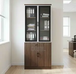 Office Cabinet : Glass Wood 2-Door Office Storage Cabinet