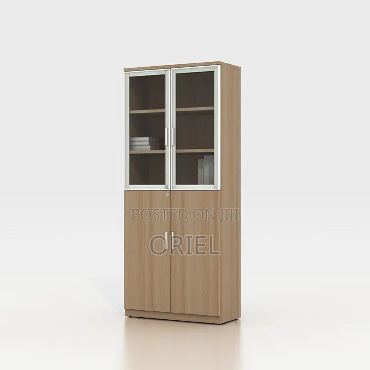 Office Cabinet : Glass Wood 2-Door Office Storage Cabinet