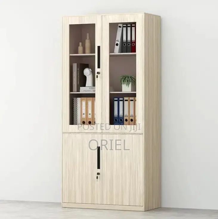 Office Cabinet : Glass Wood 2-Door Office Storage Cabinet