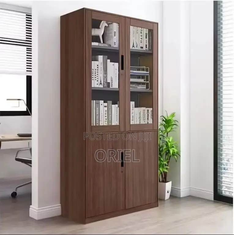 Office Cabinet : Glass Wood 2-Door Office Storage Cabinet