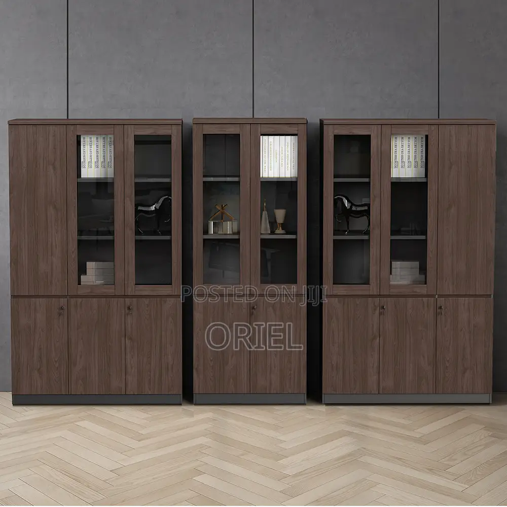Office Cabinet : Glass Wood 2-Door Office Storage Cabinet