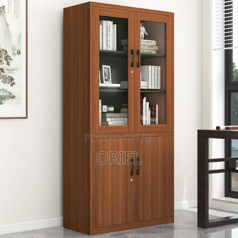 Office Cabinet : Glass Wood 2-Door Office Storage Cabinet