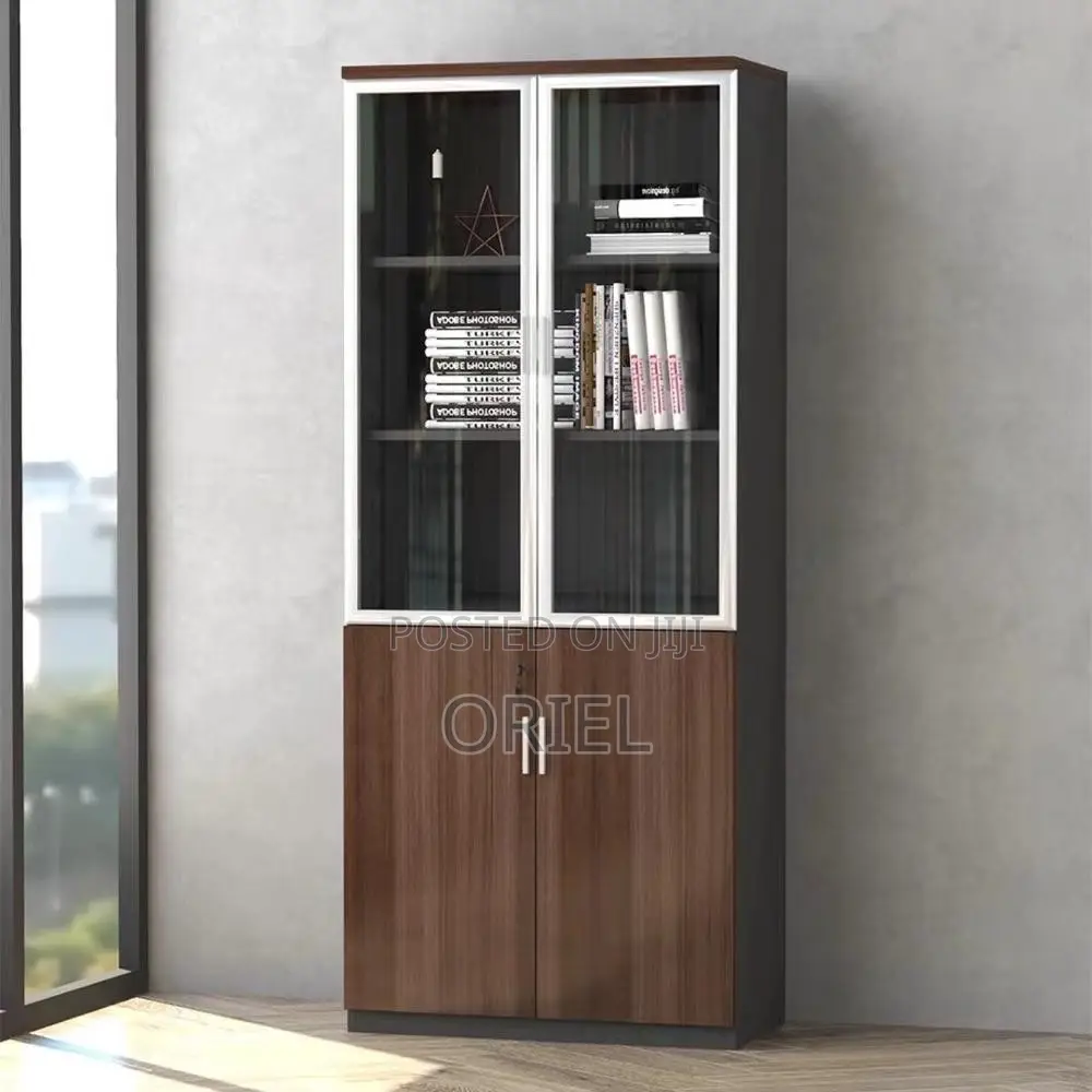 Office Cabinet : Glass Wood 2-Door Office Storage Cabinet