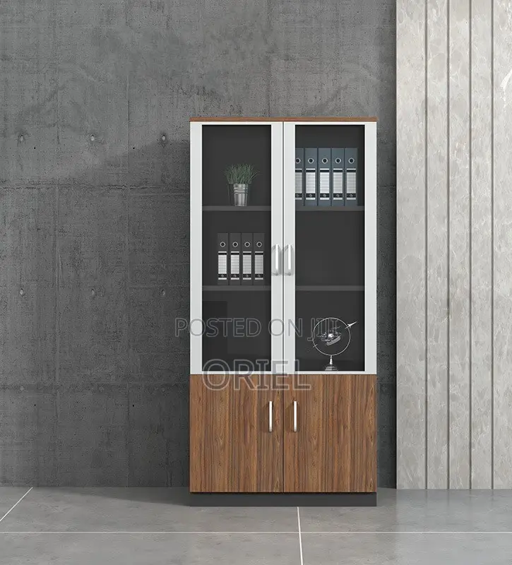 Office Cabinet : Glass Wood 2-Door Office Storage Cabinet