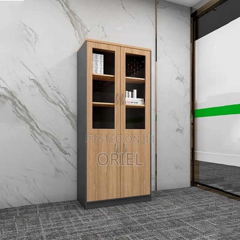 Office Cabinet : Glass Wood 2-Door Office Storage Cabinet
