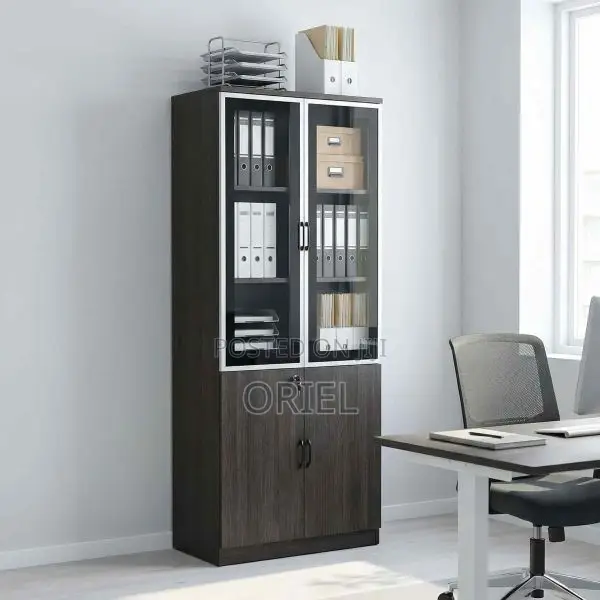Office Cabinet : Glass Wood 2-Door Office Storage Cabinet