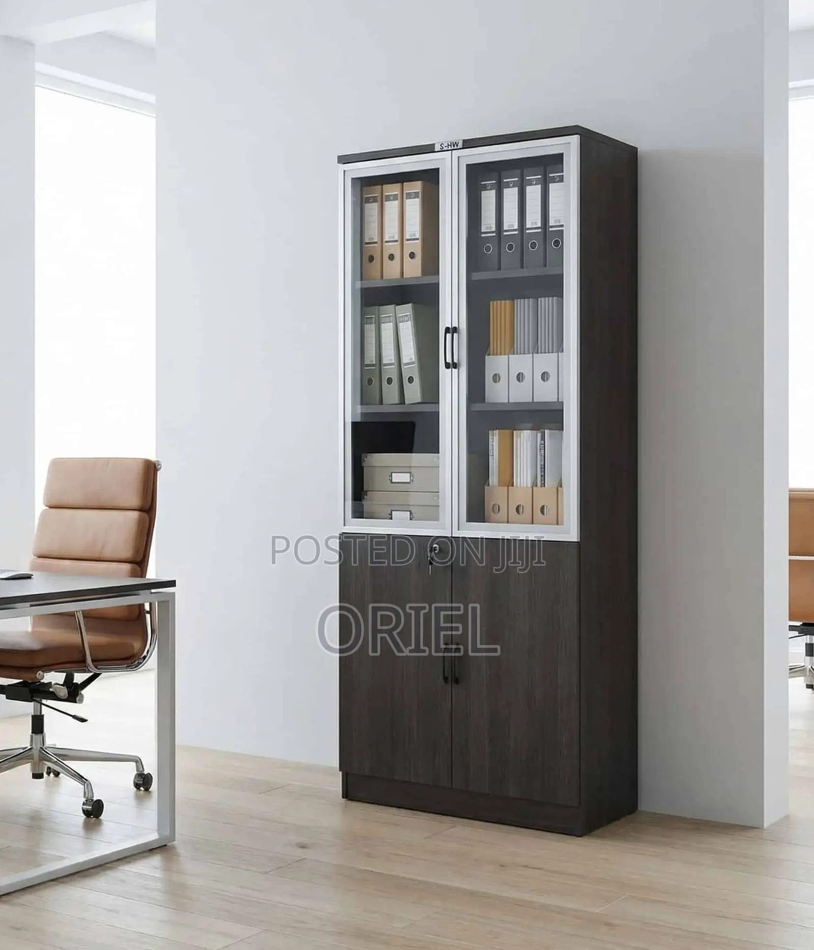 Office Cabinet : Glass Wood 2-Door Office Storage Cabinet