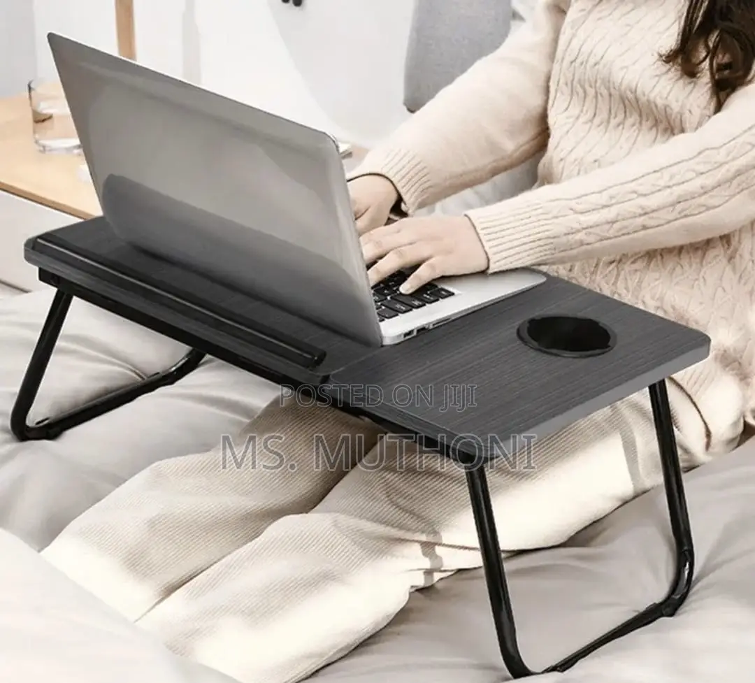 Practical Foldable Laptop / Breakfast Table With a Built-in Cup Slot