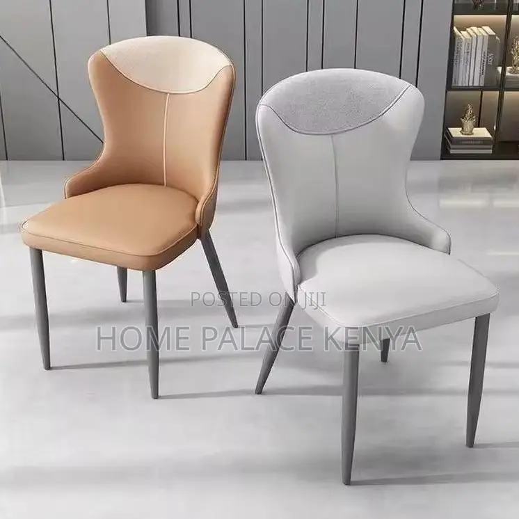 Dining Chair; Modern Upholstered Leather Dining Chair With Metal Legs