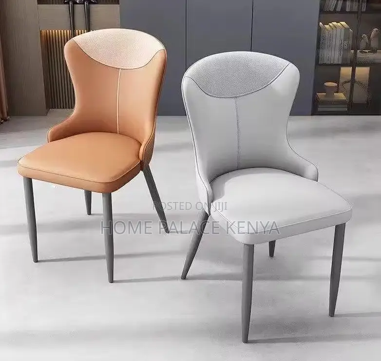 Dining Chair; Modern Upholstered Leather Dining Chair With Metal Legs