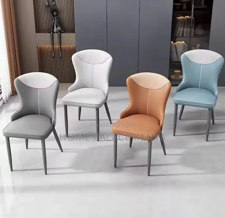 Dining Chair; Modern Upholstered Leather Dining Chair With Metal Legs
