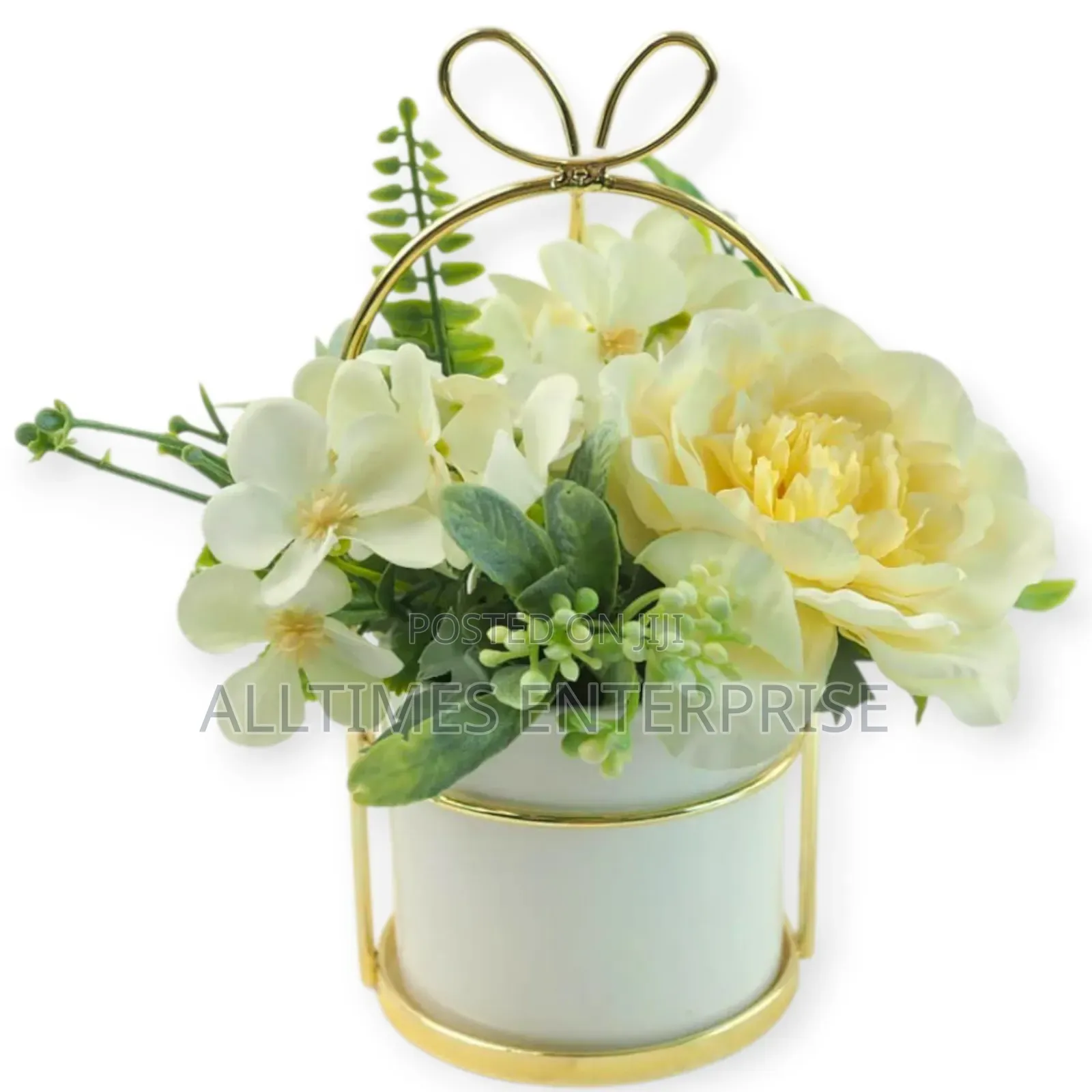 Artificial Flowers With Ceramic Golden Holder Color: Cream