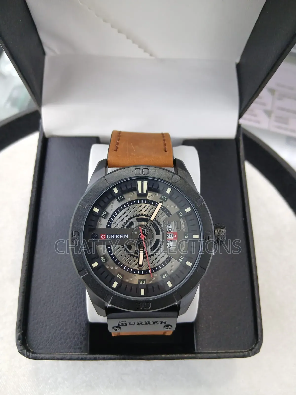 Black Curren With Brown Leather Strap Gents Watches 8293