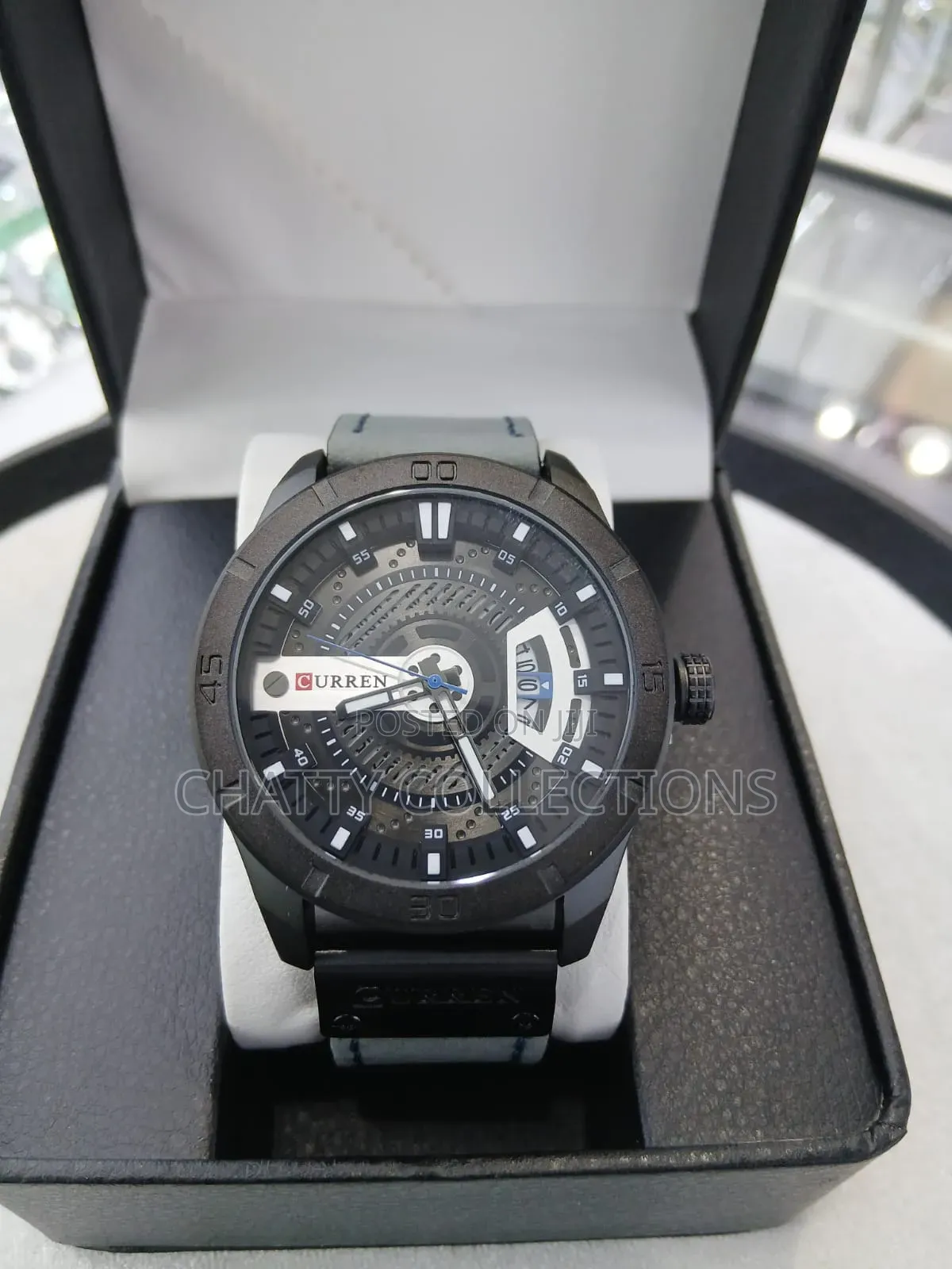 Black Curren With Black Leather Strap Gents Watches 8293
