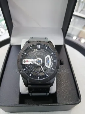 Black Curren With Black Leather Strap Gents Watches 8293