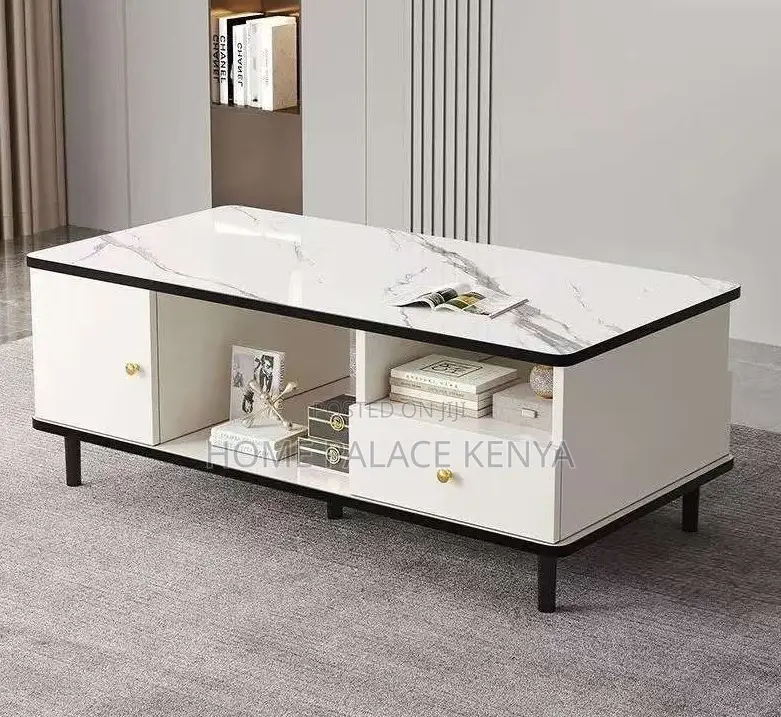 Household Table; Marble Top Coffee Table With Wooden Frame and Storage