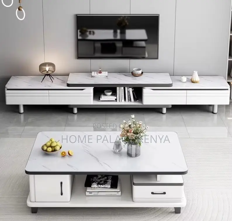 Household Table; Marble Top Coffee Table With Wooden Frame and Storage