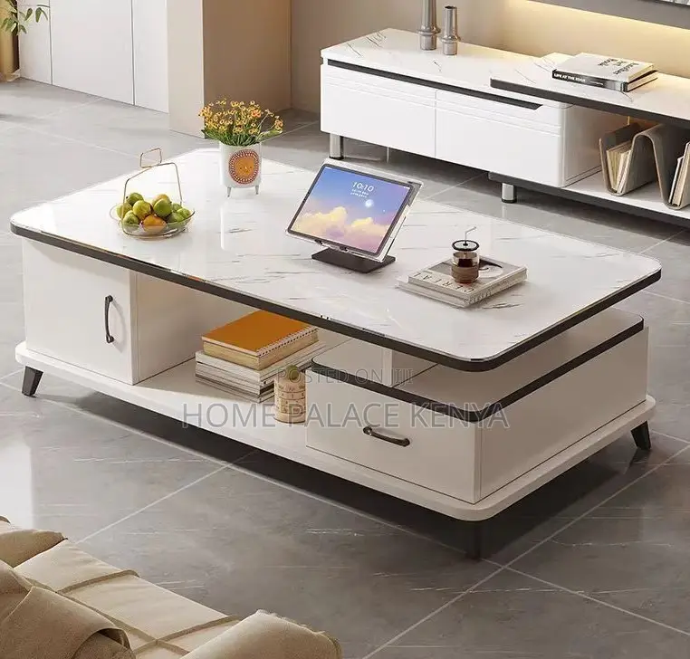 Household Table; Marble Top Coffee Table With Wooden Frame and Storage