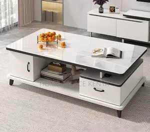 Household Table; Marble Top Coffee Table With Wooden Frame and Storage
