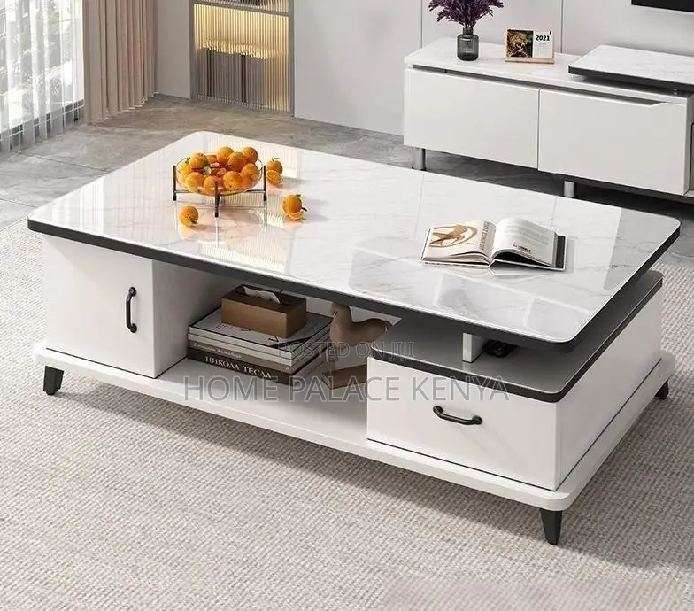 Household Table; Marble Top Coffee Table With Wooden Frame and Storage
