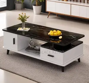 Household Table; Marble Top Coffee Table With Wooden Frame and Storage