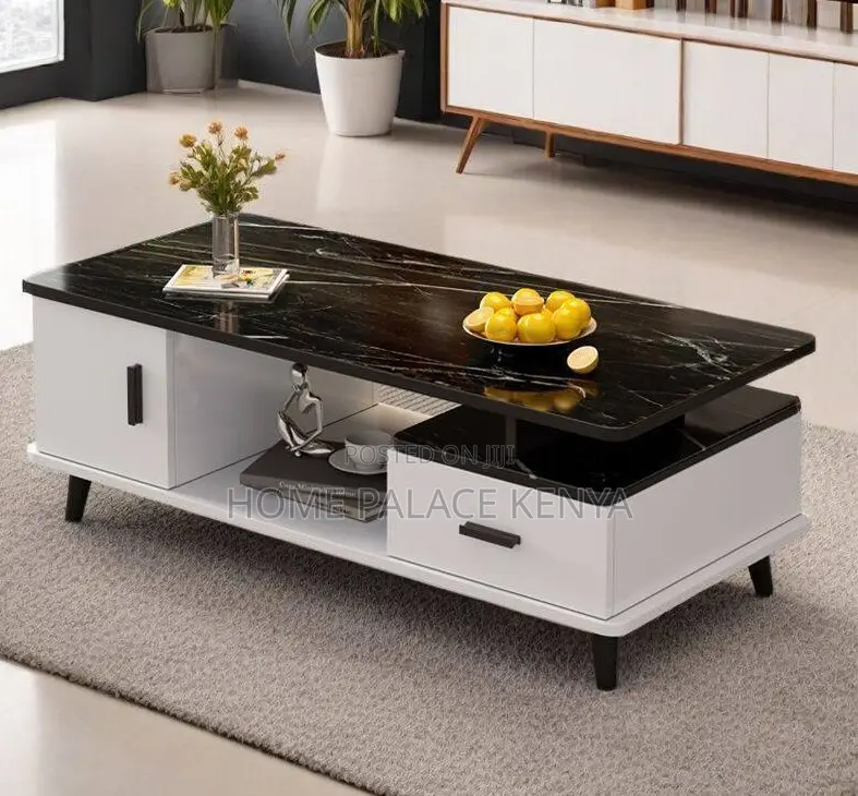 Household Table; Marble Top Coffee Table With Wooden Frame and Storage