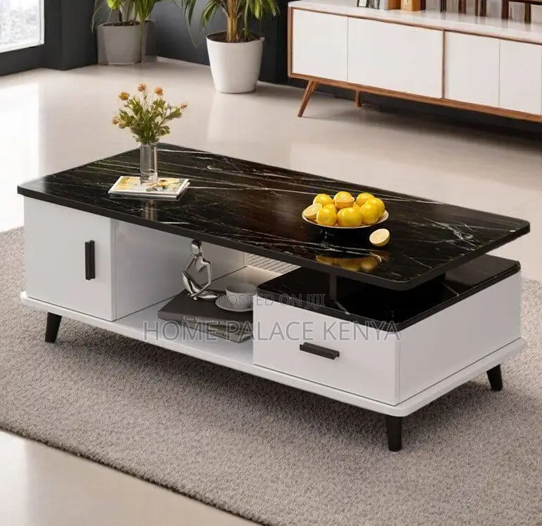 Household Table; Marble Top Coffee Table With Wooden Frame and Storage
