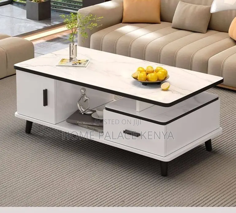 Household Table; Marble Top Coffee Table With Wooden Frame and Storage