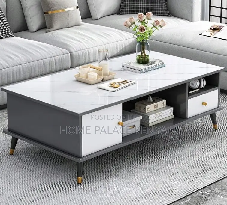 Household Table; Marble Top Coffee Table With Wooden Frame and Storage