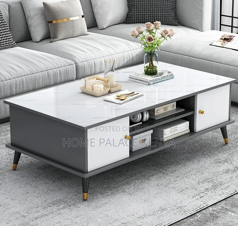 Household Table; Marble Top Coffee Table With Wooden Frame and Storage