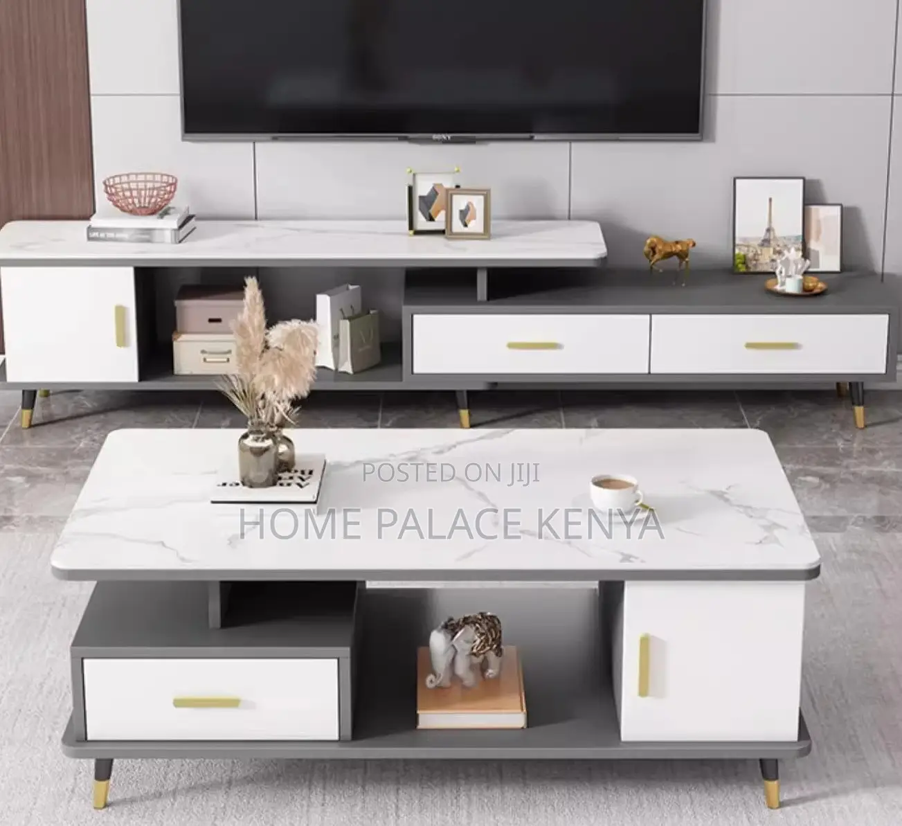 Household Table; Marble Top Coffee Table With Wooden Frame and Storage