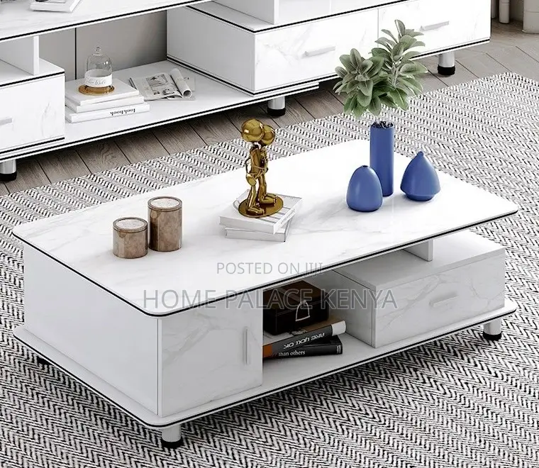 Household Table; Marble Top Coffee Table With Wooden Frame and Storage