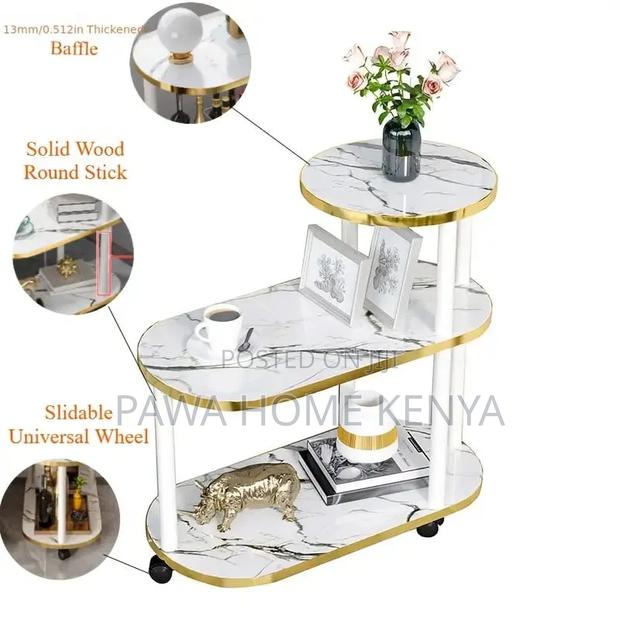 3 Layer 2 Oval Round Top Trolley Rack Table - thumbnail 3