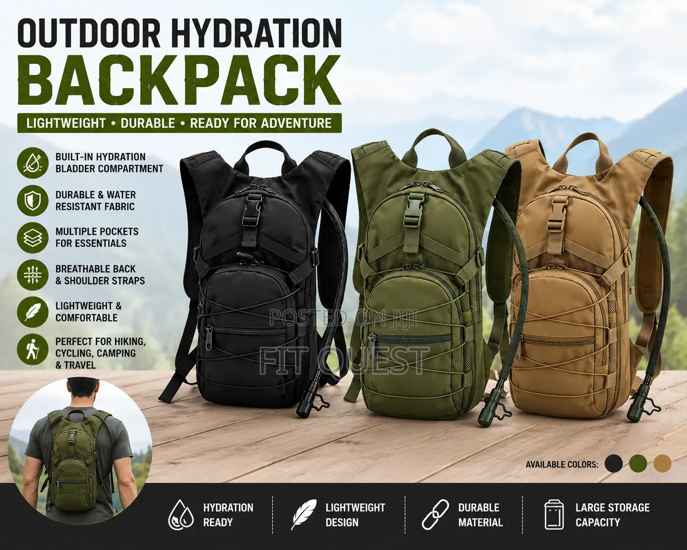 Hydration Backpack Water Bladder Hiking Cycling Bag