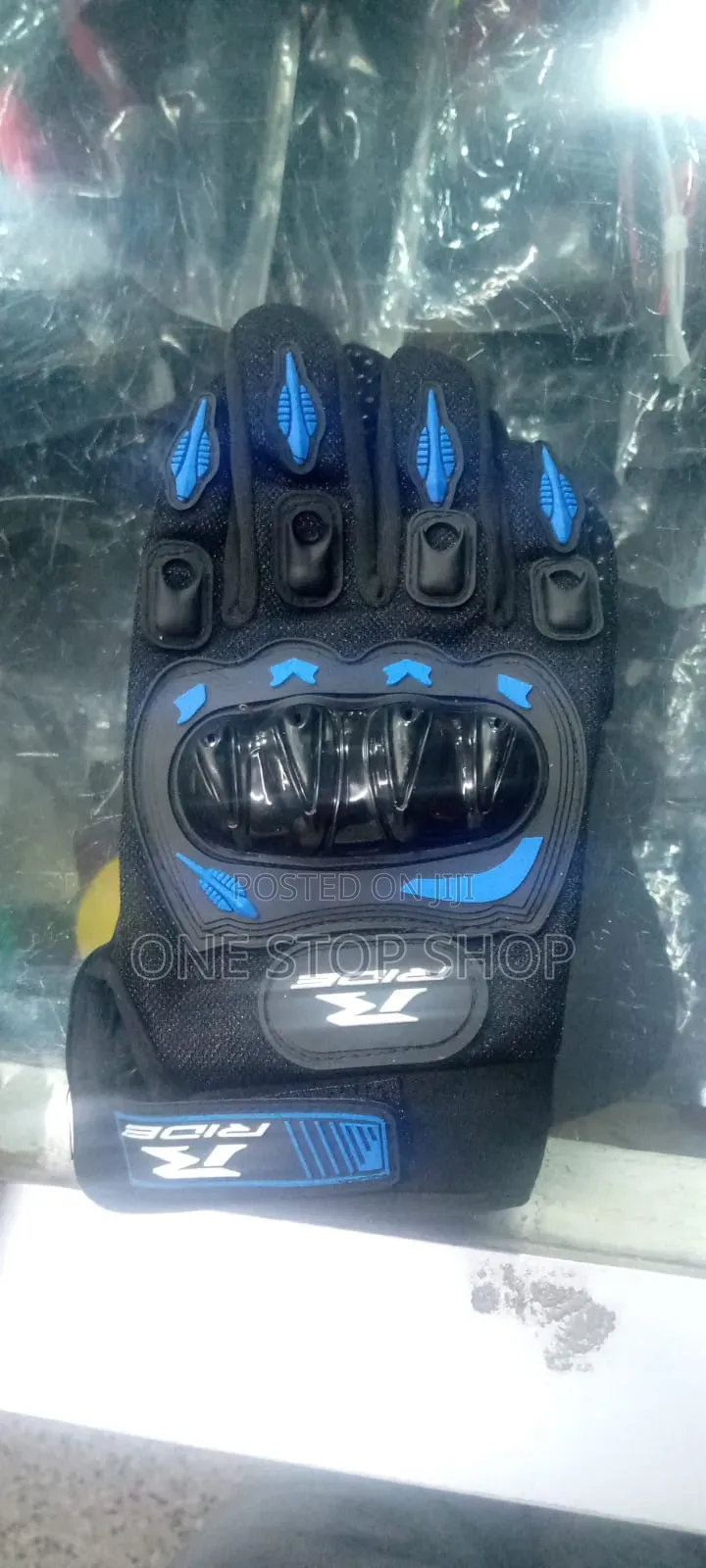 Black_blue Motorcycle Riding Gloves With Knuckle Protection