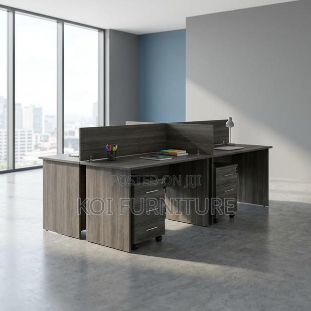 Office Desk : 4-Way Custom Office Workstation With Privacy Partitions