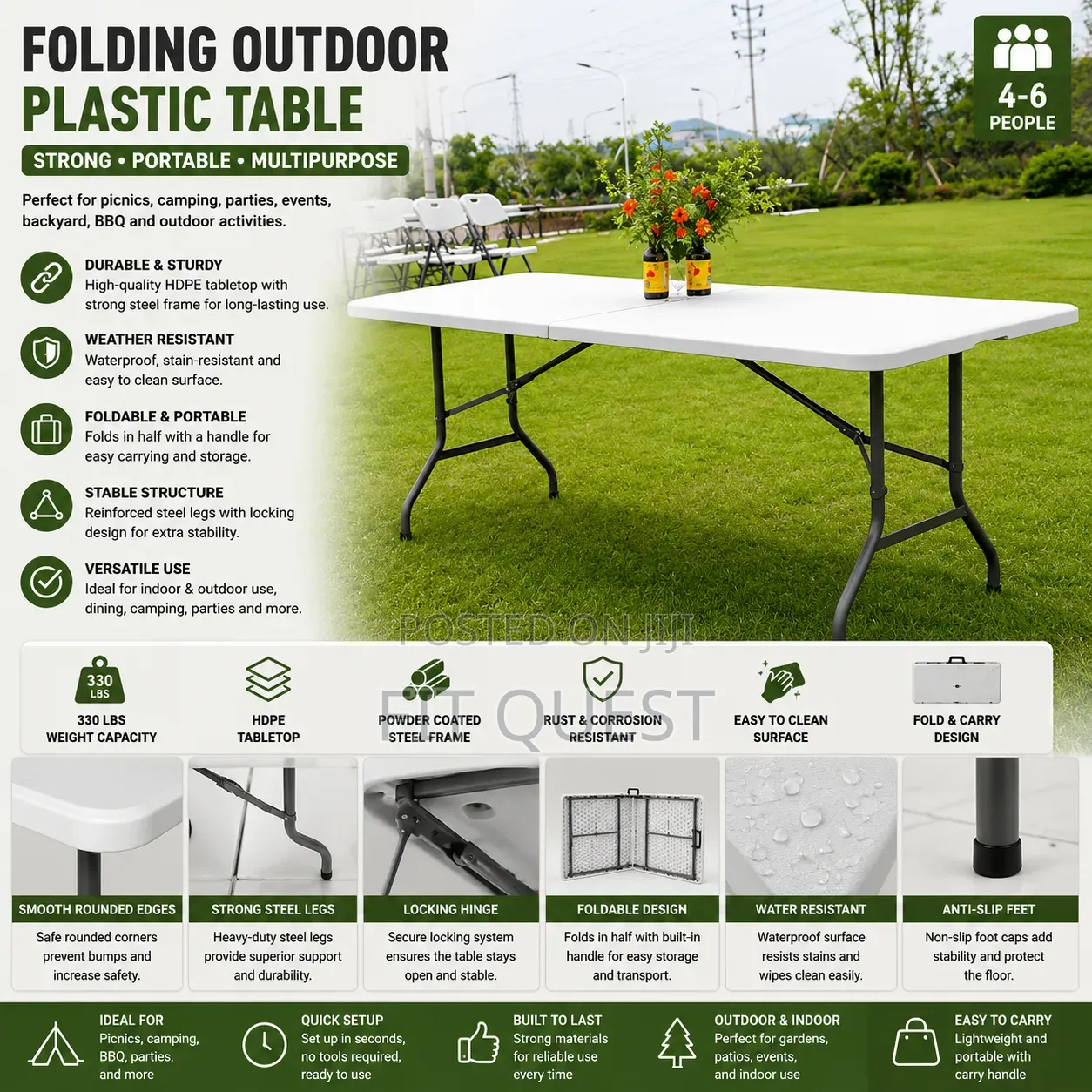 Foldable Outdoor Dining Table Heavy Duty Camping Table 1.5m