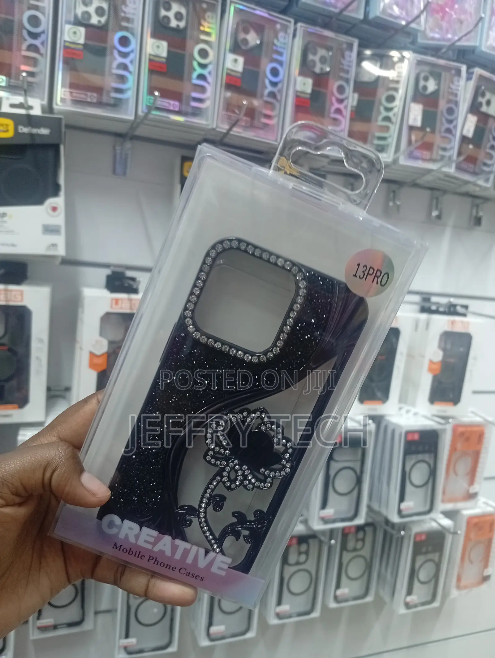 iPhone 13 Pro Case Featuring a Black Diamond Glitter Finish